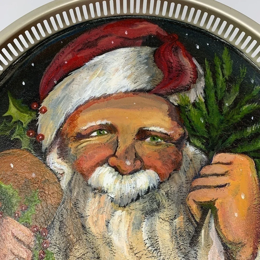 Christmas Serving Tray Vintage Painted Santa Claus Hand Painted Holiday …